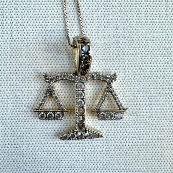 Sterling Silver Scales of Justice Pendant with Cubic Zirconia By Brumar 925 - Picture 1 of 8